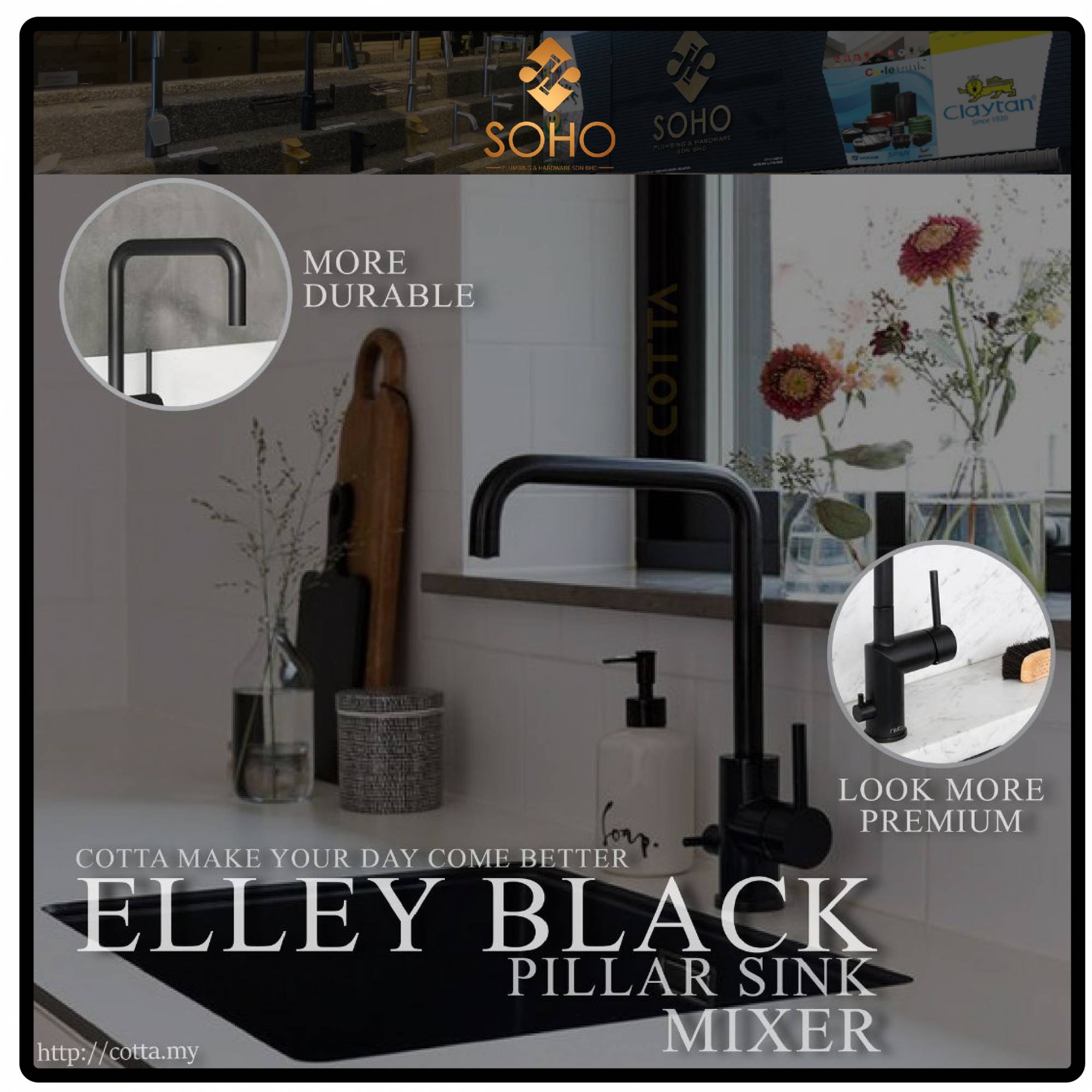 COTTA Elley Stainless Steel Pipe Kepala Paip Sinki Dapur Kitchen Sink