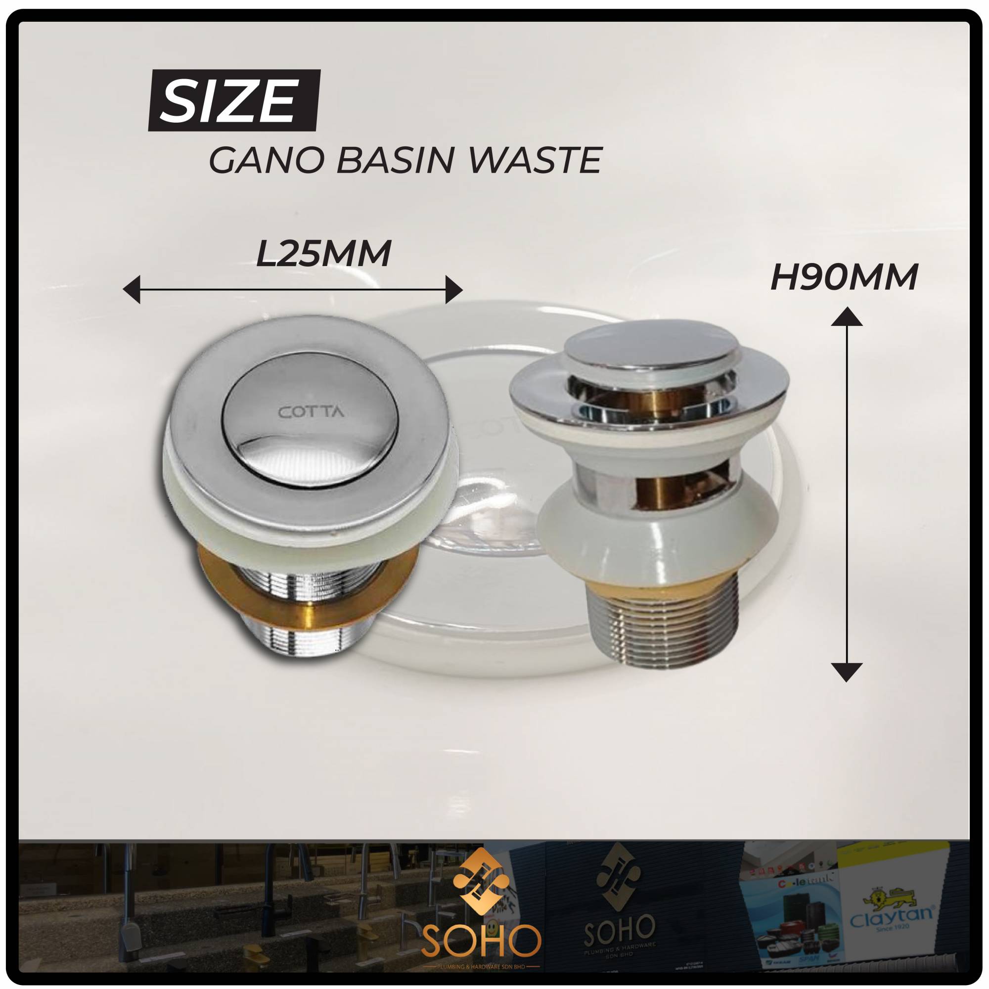 COTTA BASIN POP UP WASTE DETACHABLE WASTE PUSH BUTTON BASIN WASTE POP